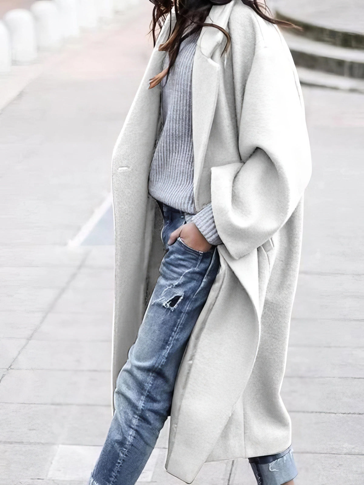 Abrigo largo de mezcla de lana para mujer con silueta oversize