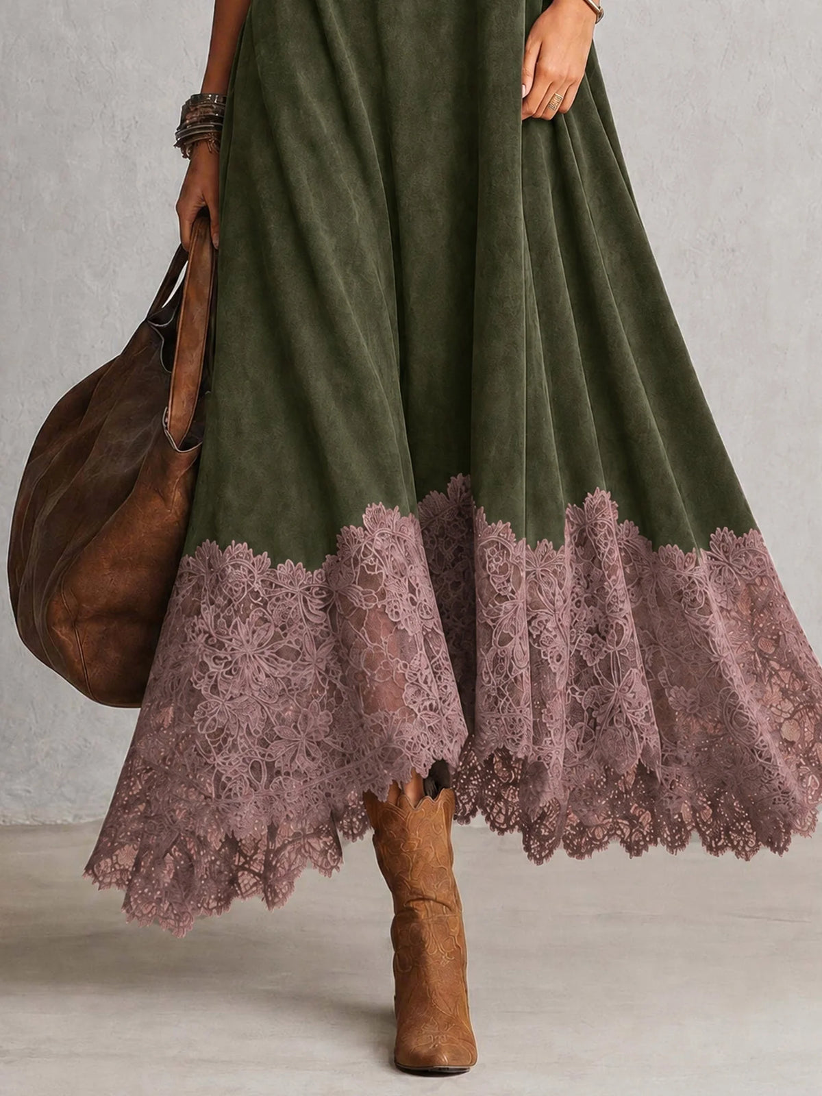 Vestido maxi para mujer con adorno floral de encaje