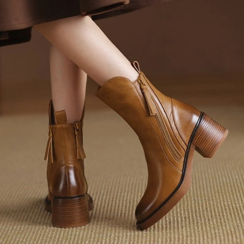 Botines de cuero vegano para mujer con dos cremalleras