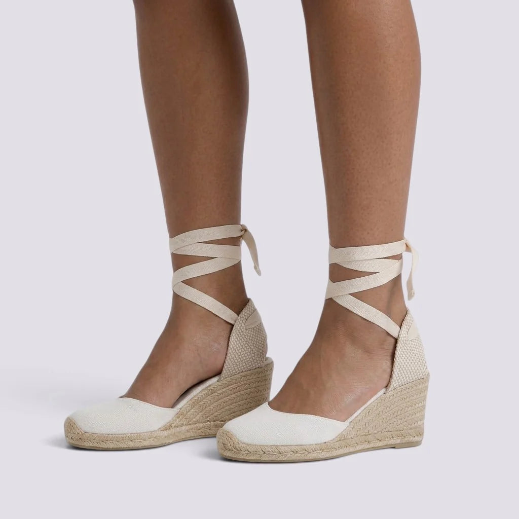 Sandalias de cuña para mujer de esparto con correas cruzadas