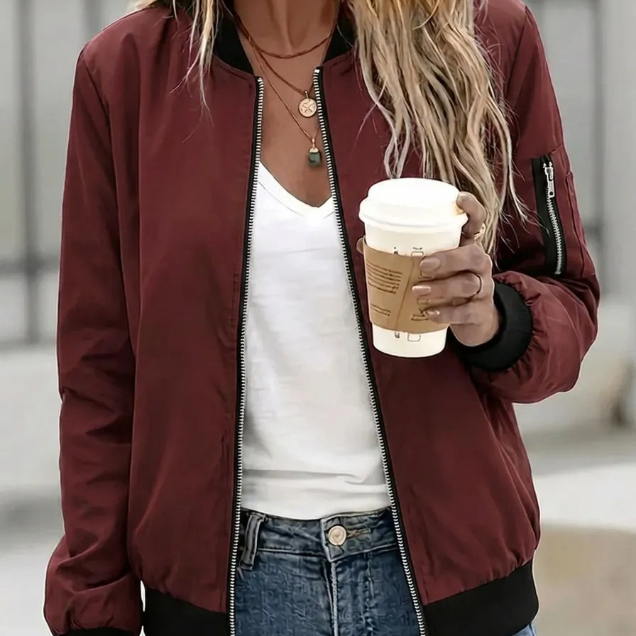 Chaqueta bomber para mujer con bolsillos laterales y cremallera
