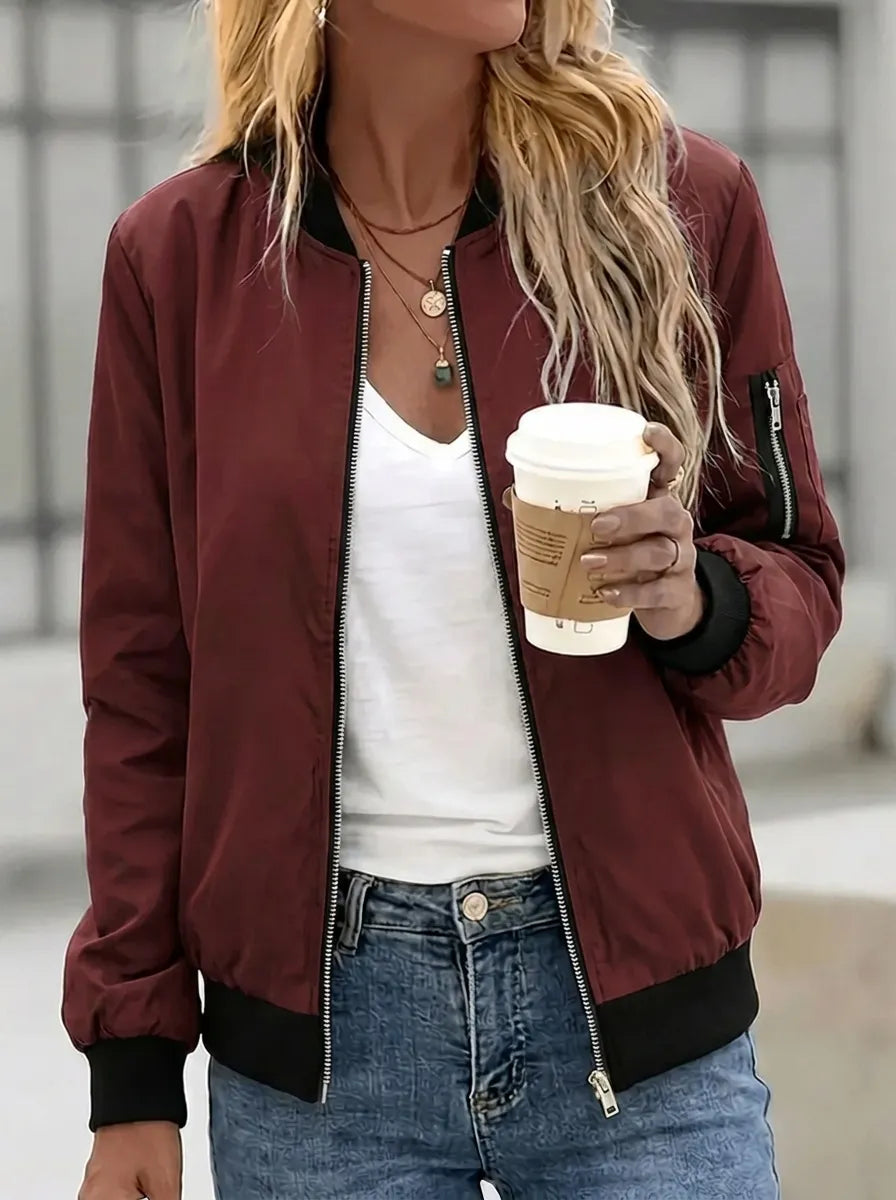 Chaqueta bomber para mujer con bolsillos laterales y cremallera