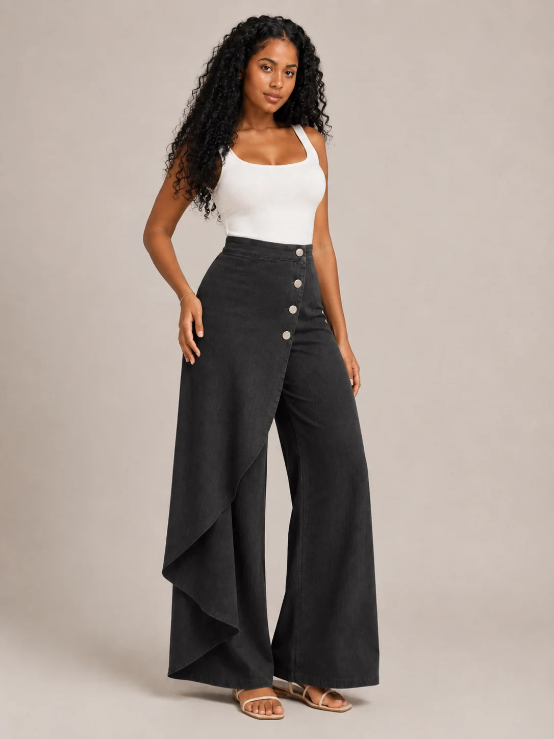 Pantalones Palazzo de mujer con panel envolvente asimétrico