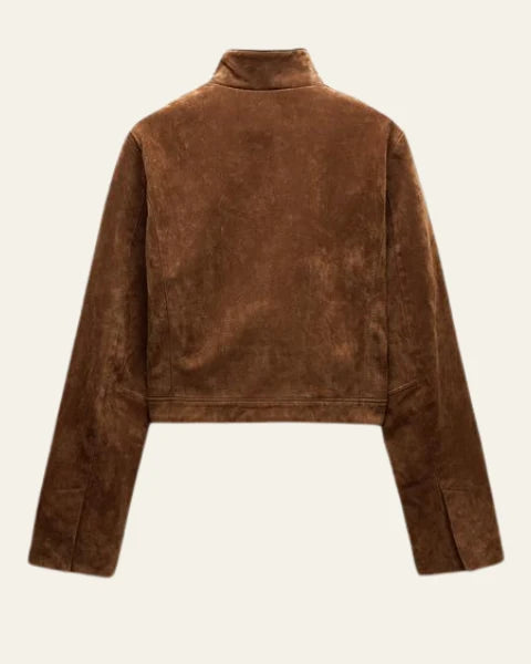 Chaqueta de mujer de ante sintético con cuello alto