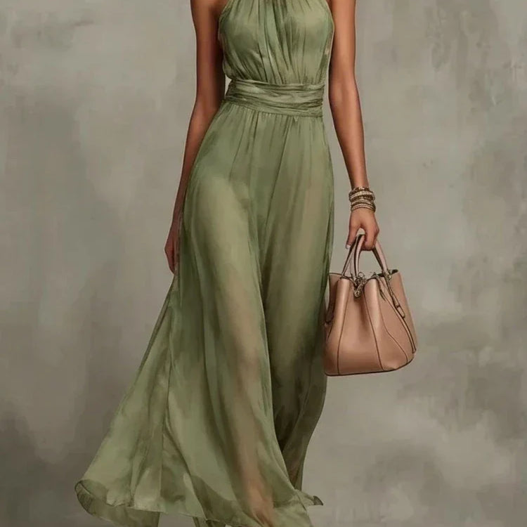 Vestido halter para mujer con cintura fruncida
