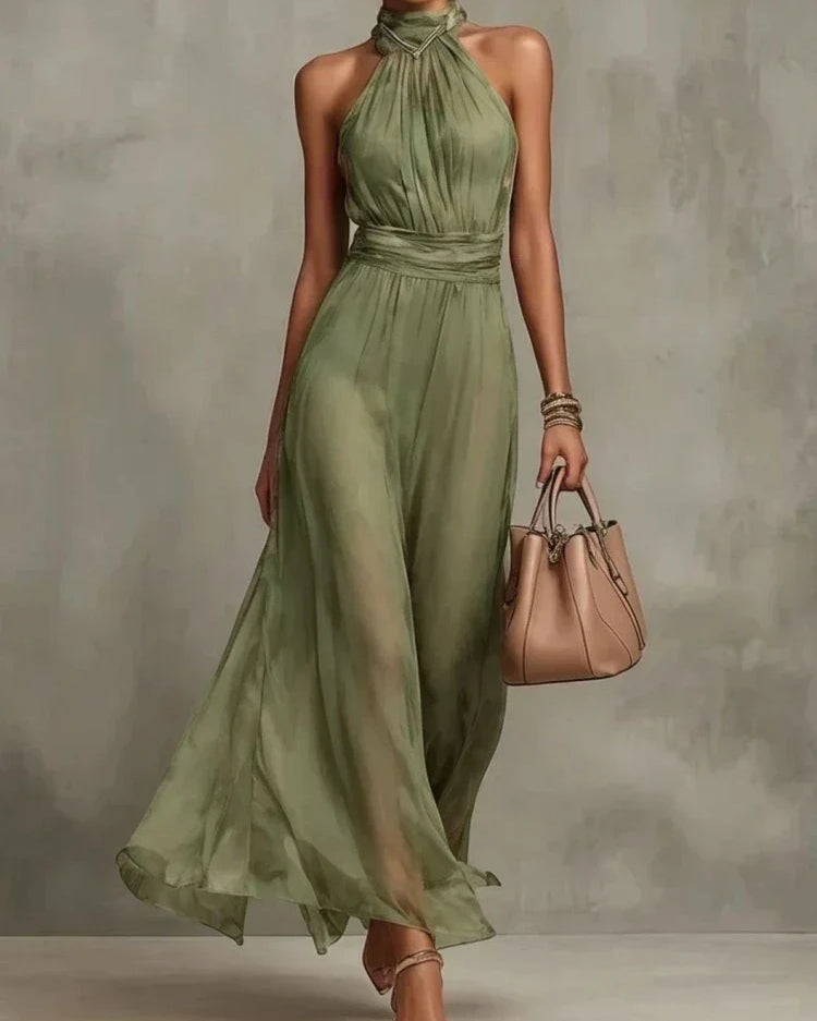 Vestido halter para mujer con cintura fruncida