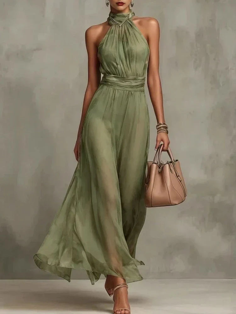 Vestido halter para mujer con cintura fruncida