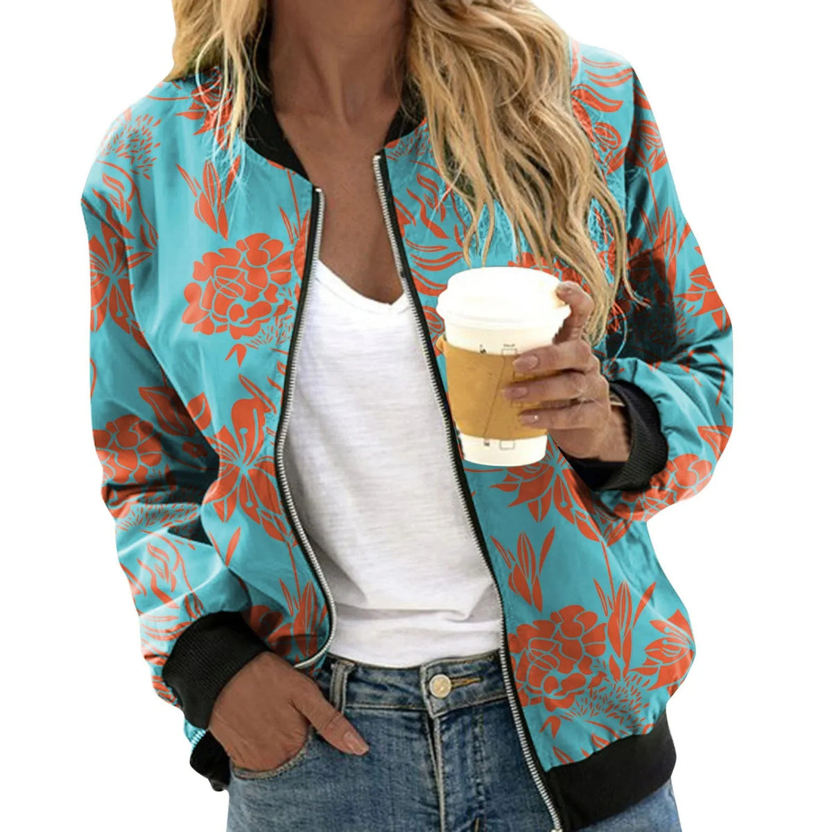 Chaqueta bomber de mujer con estampado floral