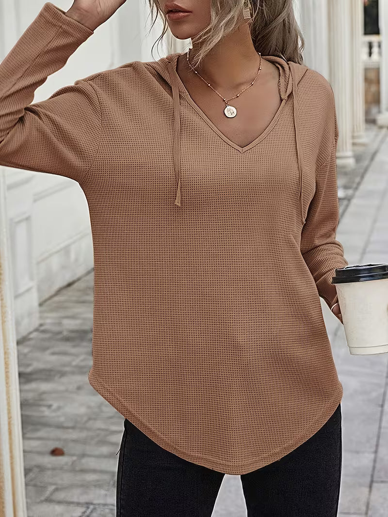 Sudadera con capucha de punto waffle para mujer con cordón