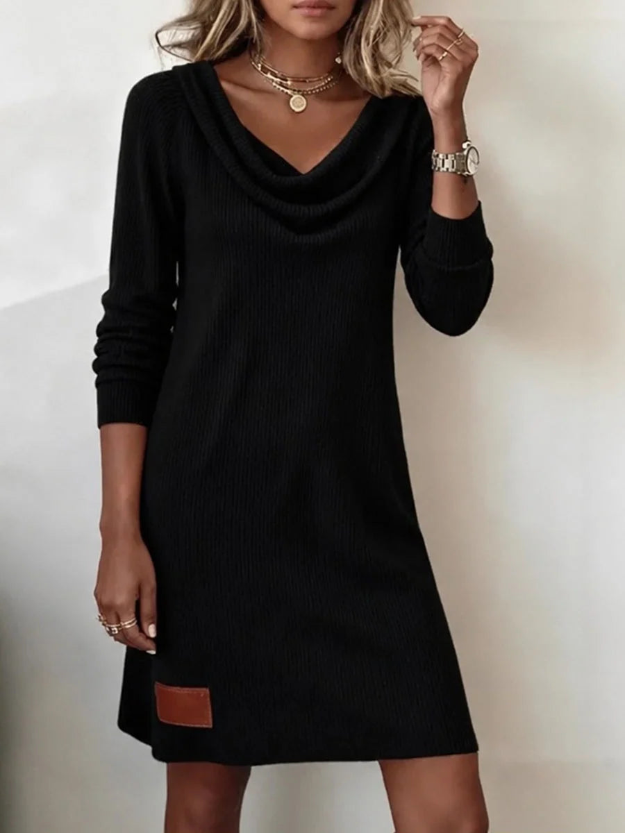 Vestido de punto acanalado para mujer con escote amplio y drapeado