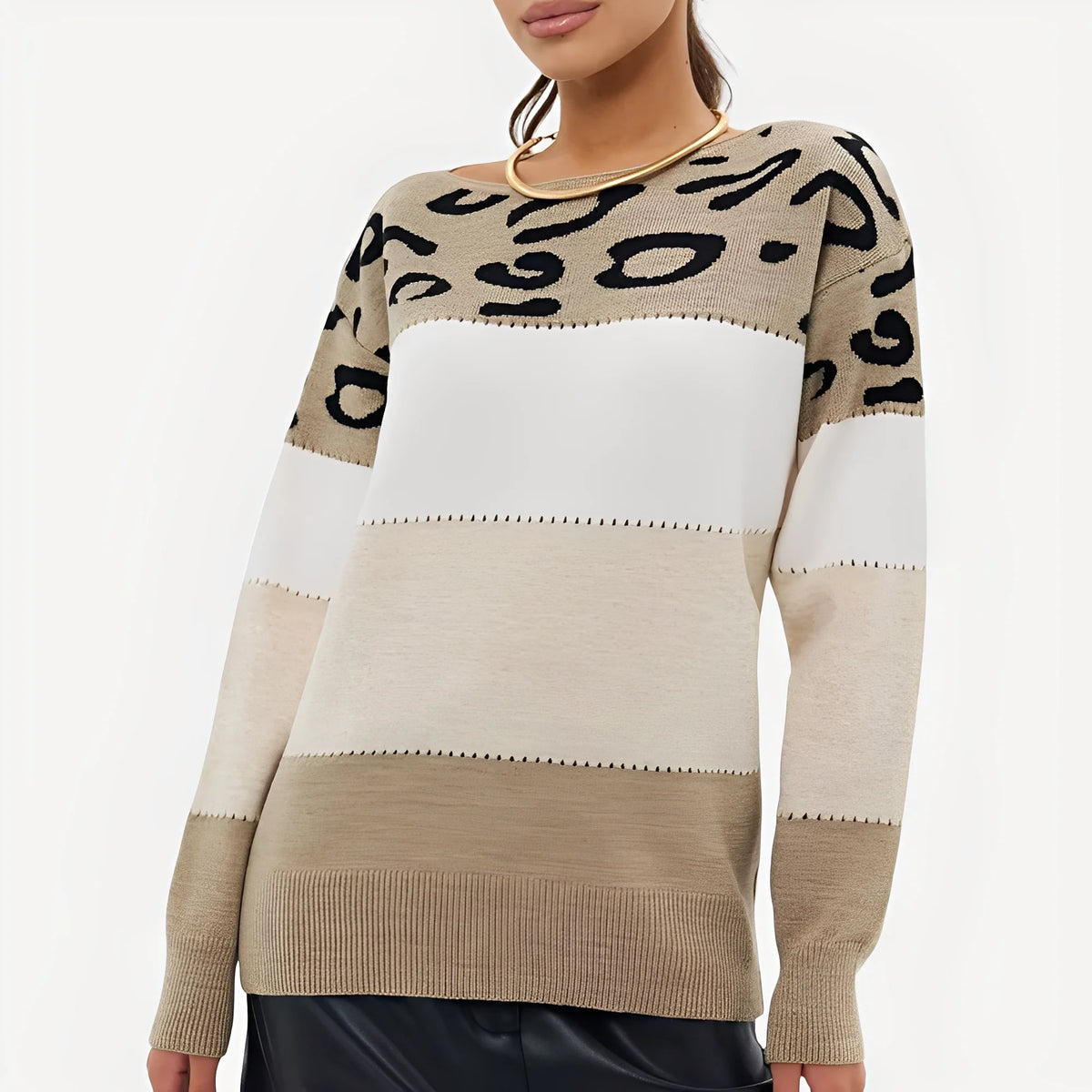 Jersey fino de punto para mujer con estampado de leopardo