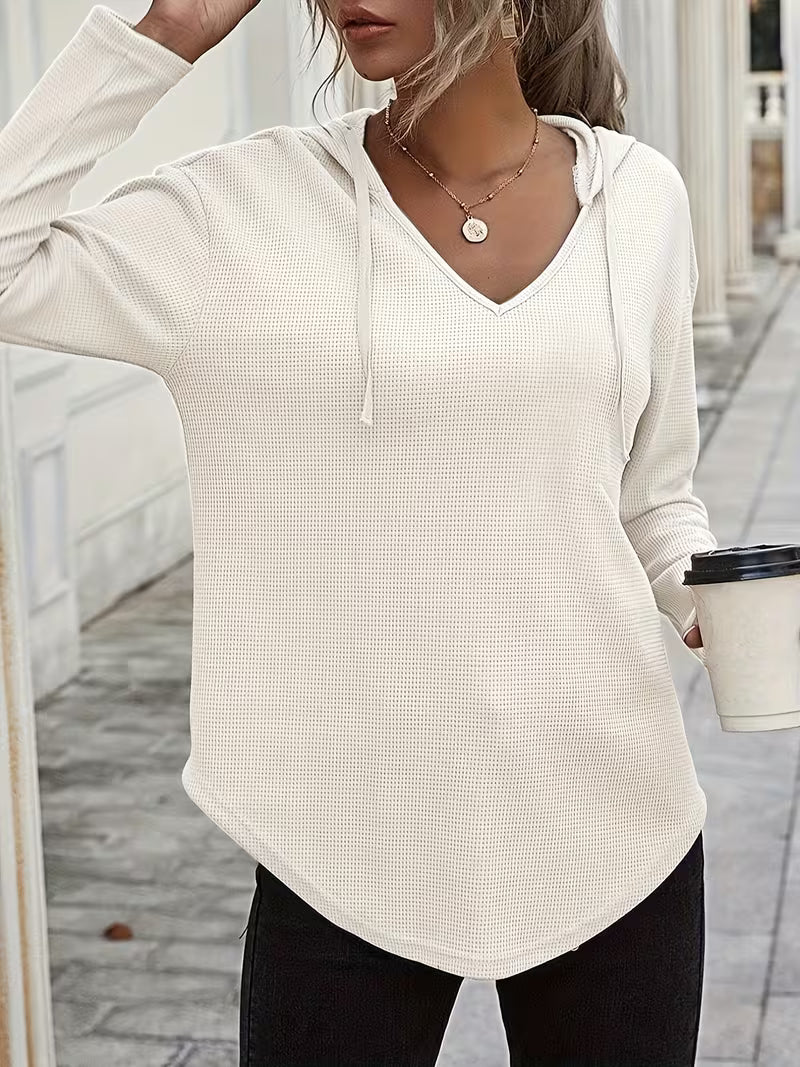 Sudadera con capucha de punto waffle para mujer con cordón