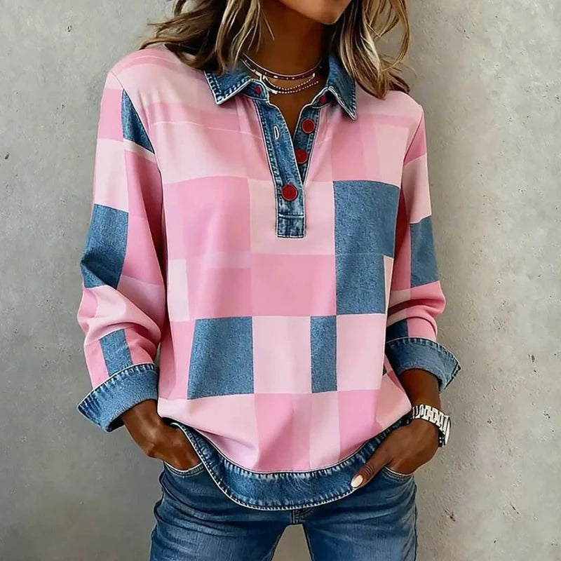 Sudadera tipo polo para mujer con cuello de camisa y botonadura