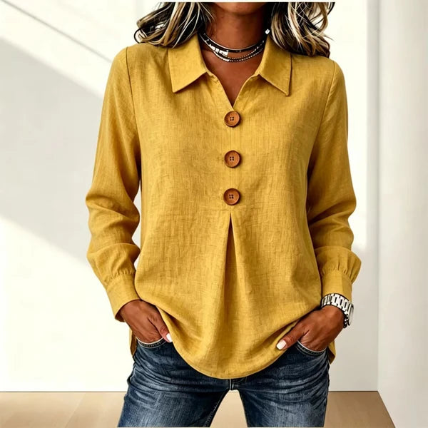 Blusa de mujer con cuello clásico y puños enrollables