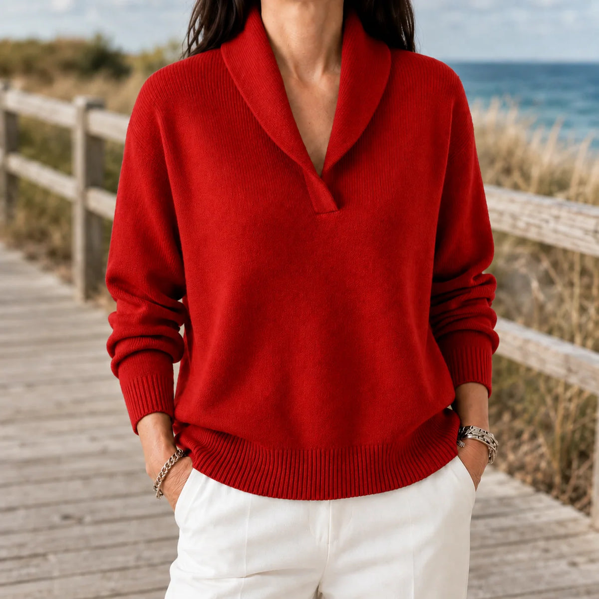 Jersey fino de mujer con cuello chal abierto