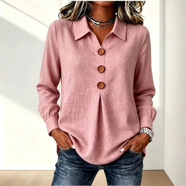 Blusa de mujer con cuello clásico y puños enrollables