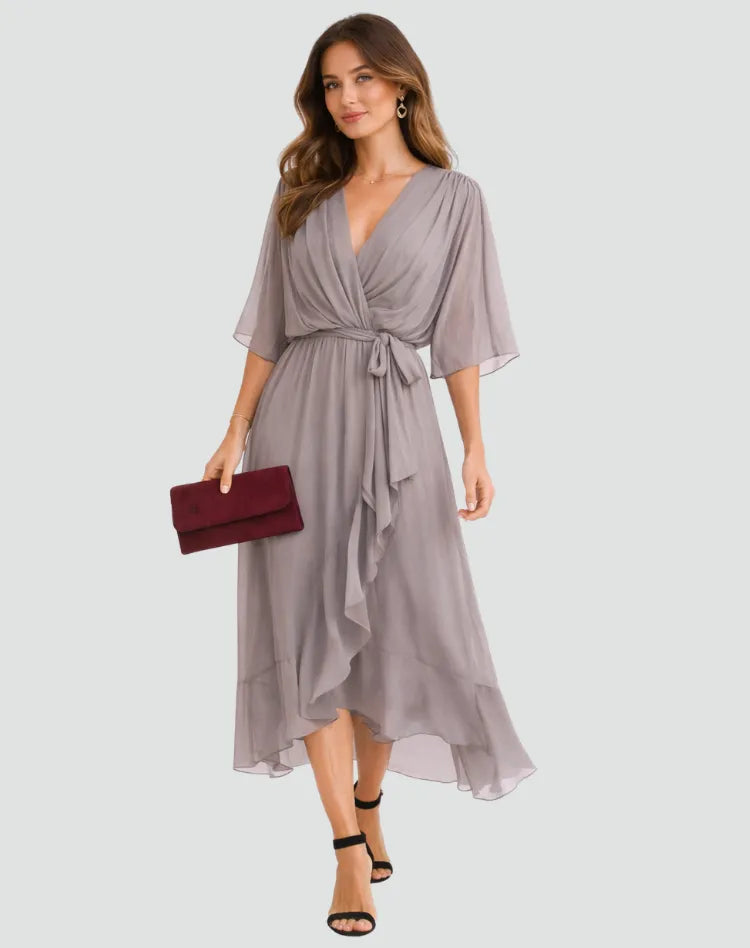 Vestido midi de mujer con dobladillo fruncido y volantes