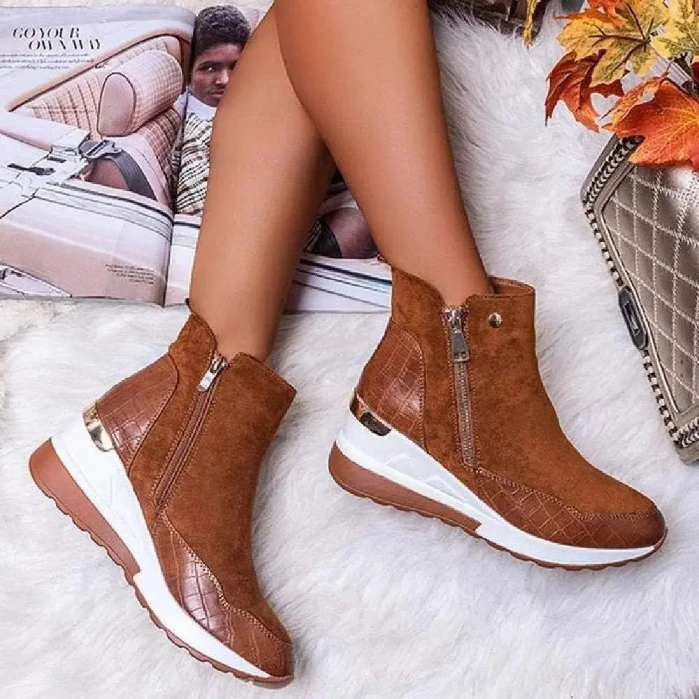 Botas de invierno para mujer con tacón de cuña y forro térmico