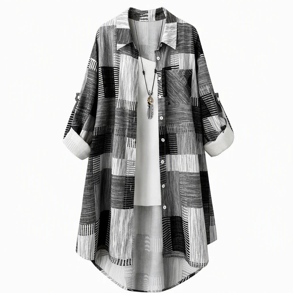 Camisa de patchwork para mujer con estampado gráfico