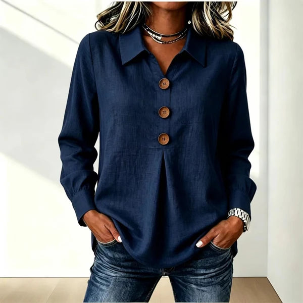 Blusa de mujer con cuello clásico y puños enrollables
