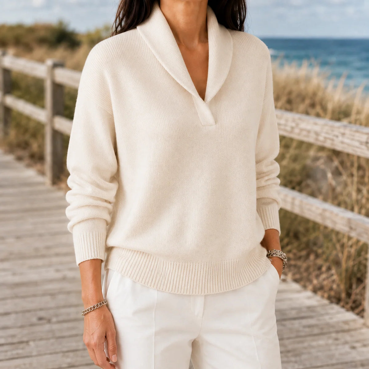 Jersey fino de mujer con cuello chal abierto