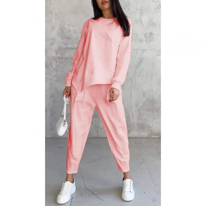 Conjunto de sudadera para mujer de mezcla de algodón con dobladillo asimétrico