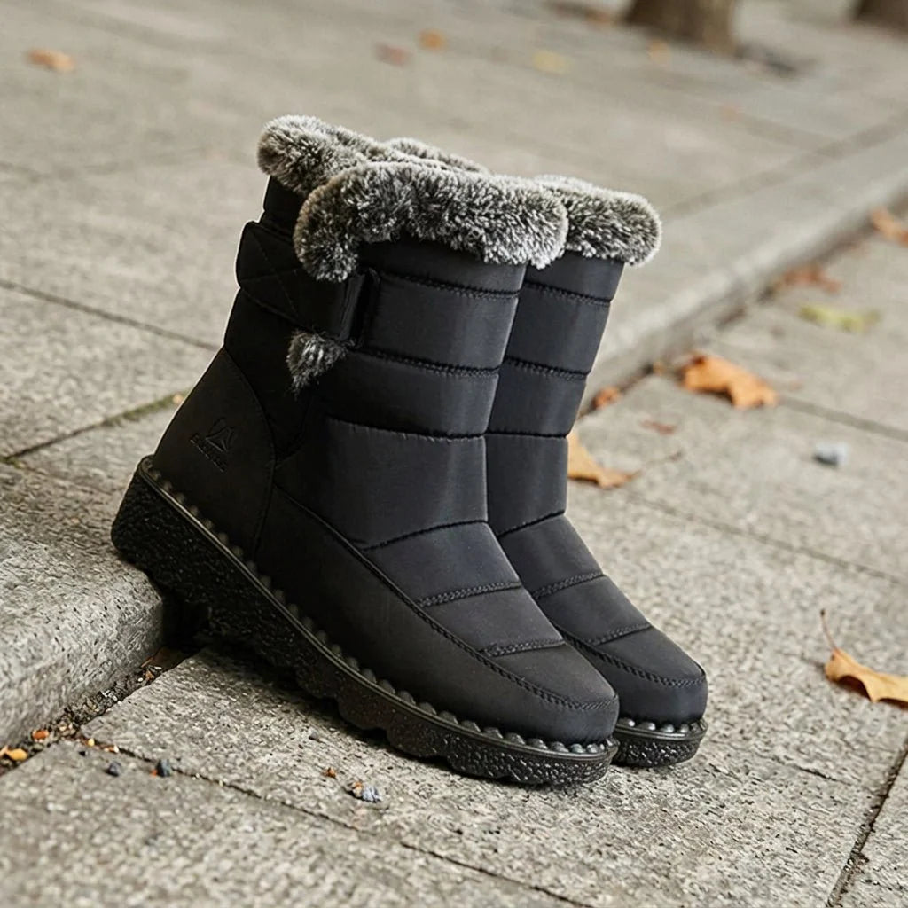 Botas de nieve para mujer con forro de piel sintética
