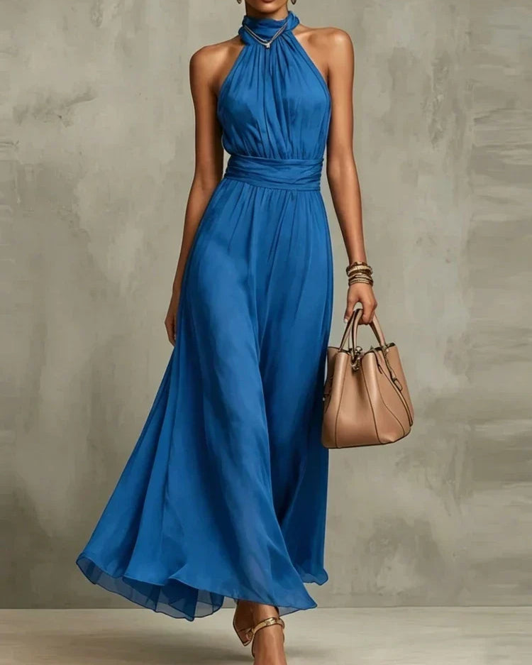 Vestido halter para mujer con cintura fruncida