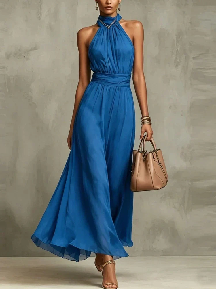 Vestido halter para mujer con cintura fruncida