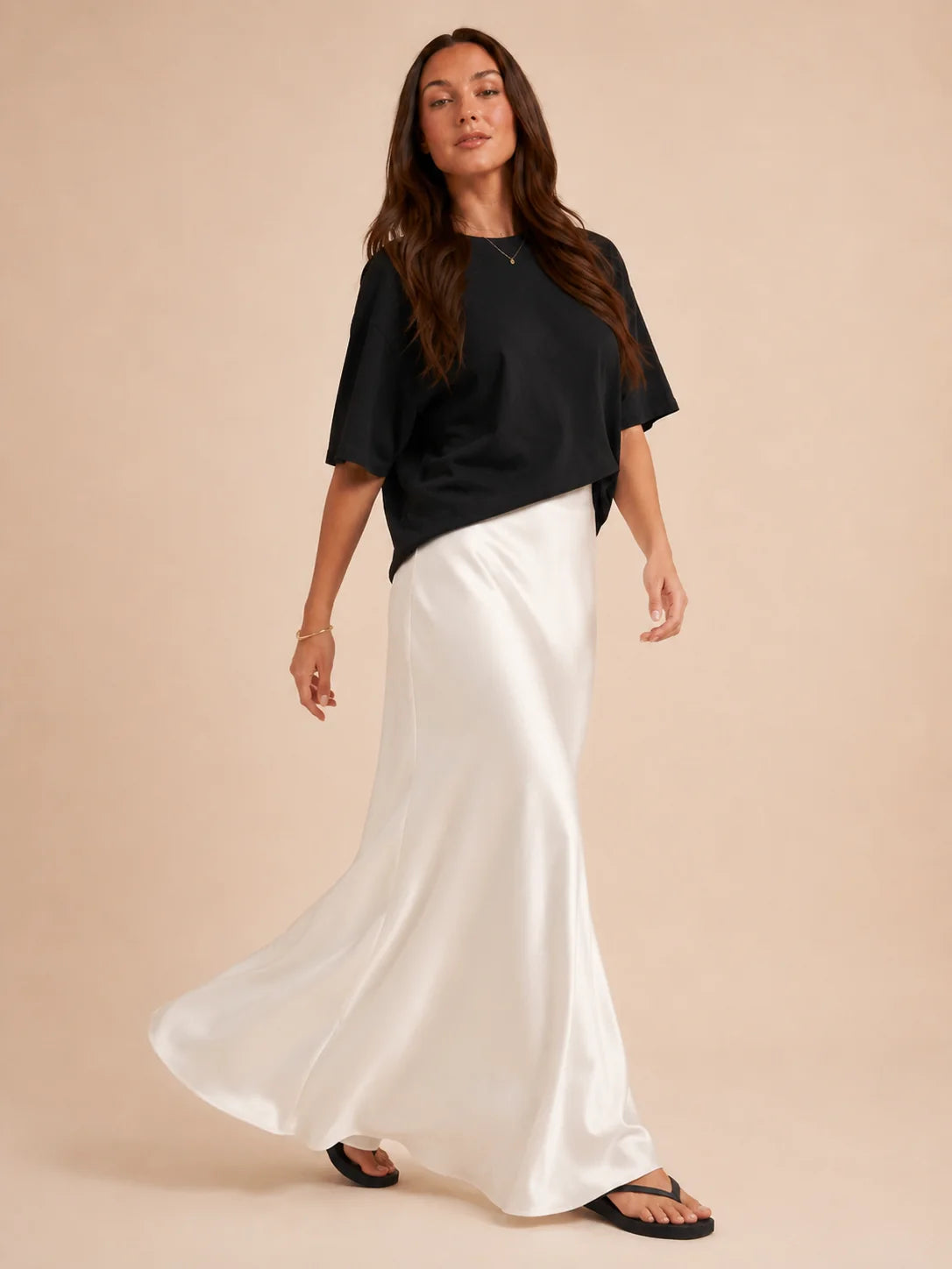Falda maxi de talle alto para mujer con brillo discreto