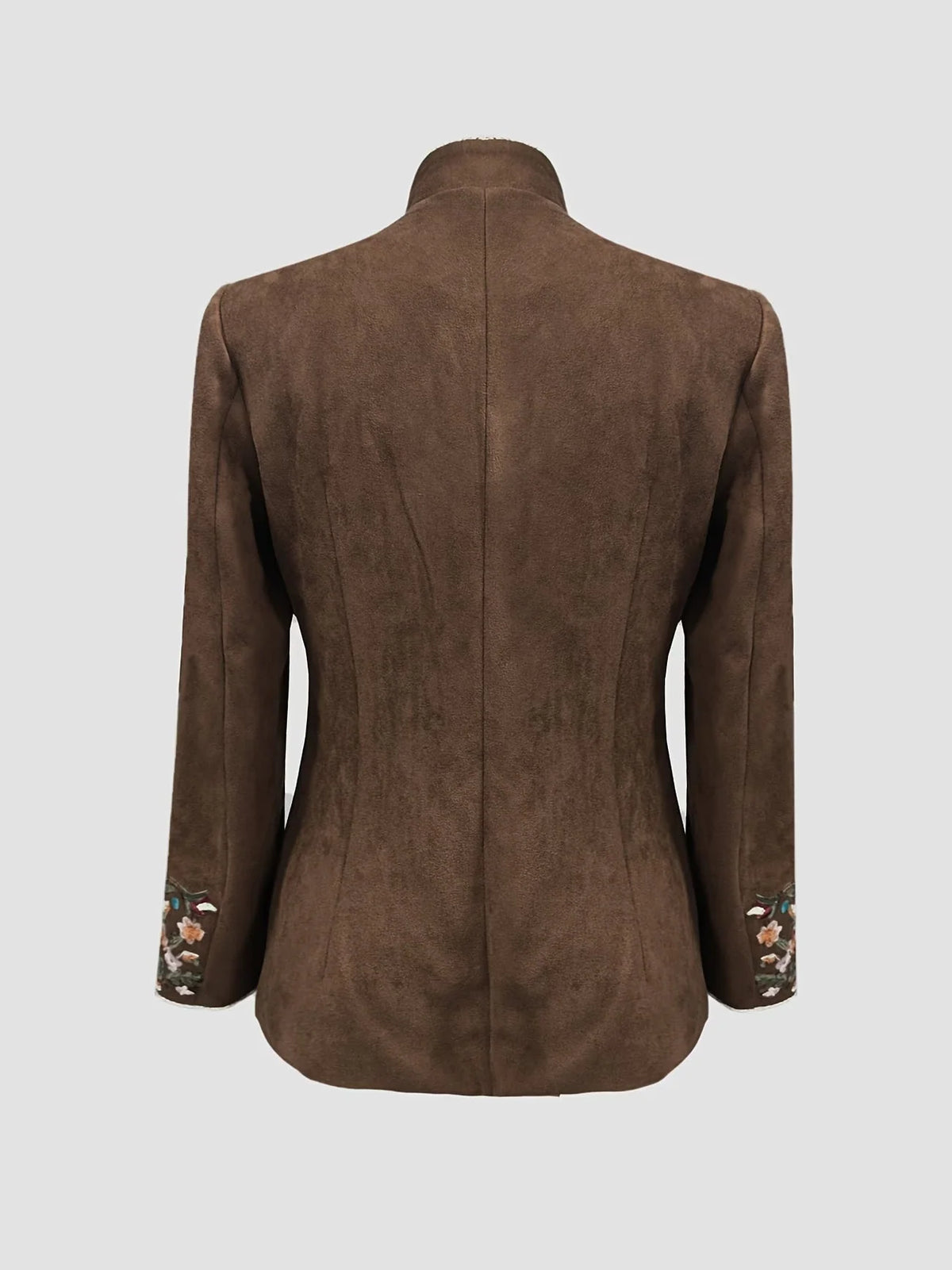 Chaqueta de mujer con cuello alto y bordado de flores