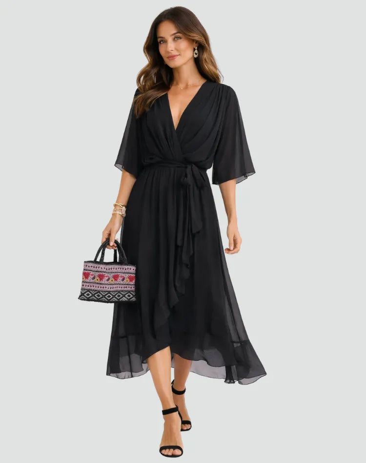 Vestido midi de mujer con dobladillo fruncido y volantes