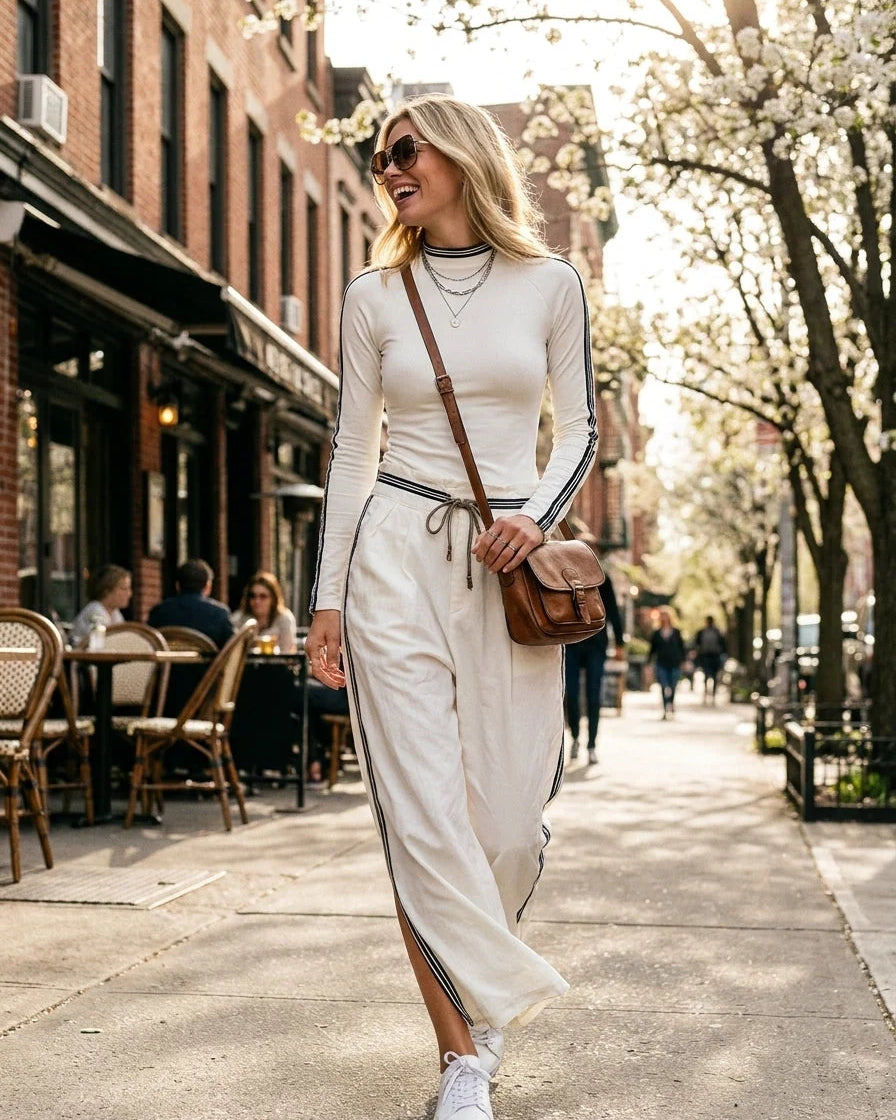 Conjunto deportivo de mujer con pantalón ancho y cordón