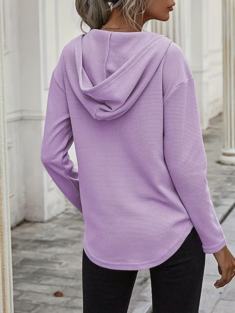 Sudadera con capucha de punto waffle para mujer con cordón