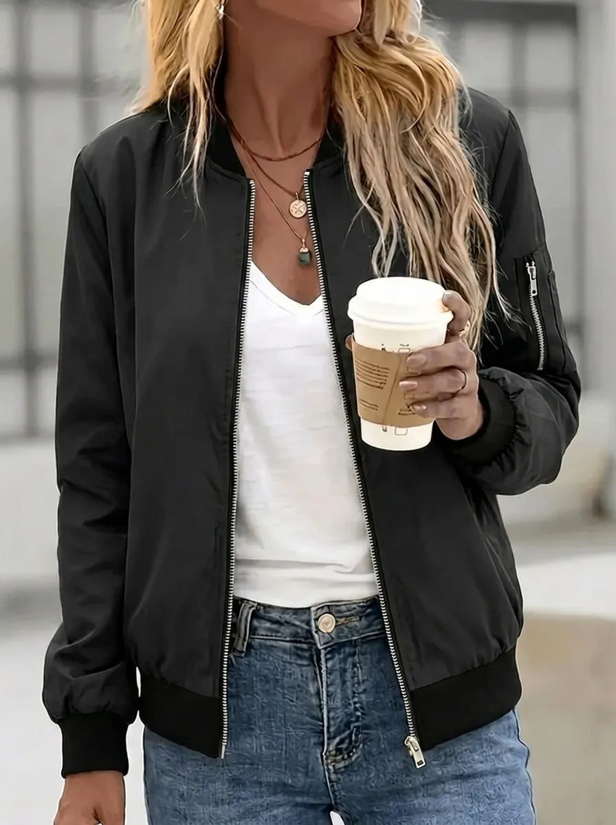 Chaqueta bomber para mujer con bolsillos laterales y cremallera