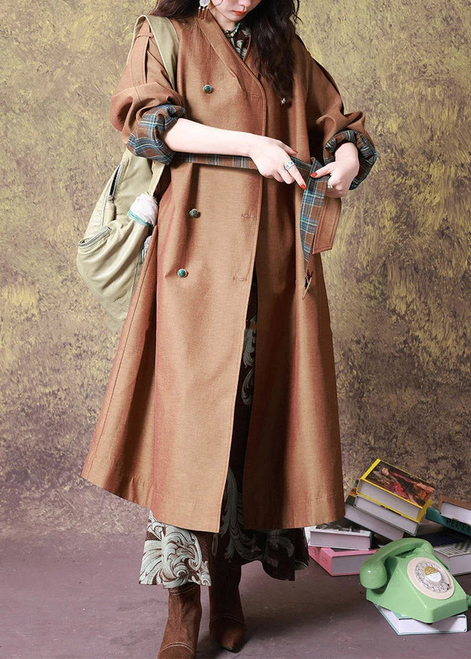 Abrigo trench para mujer con escote en V y cinturón para atar