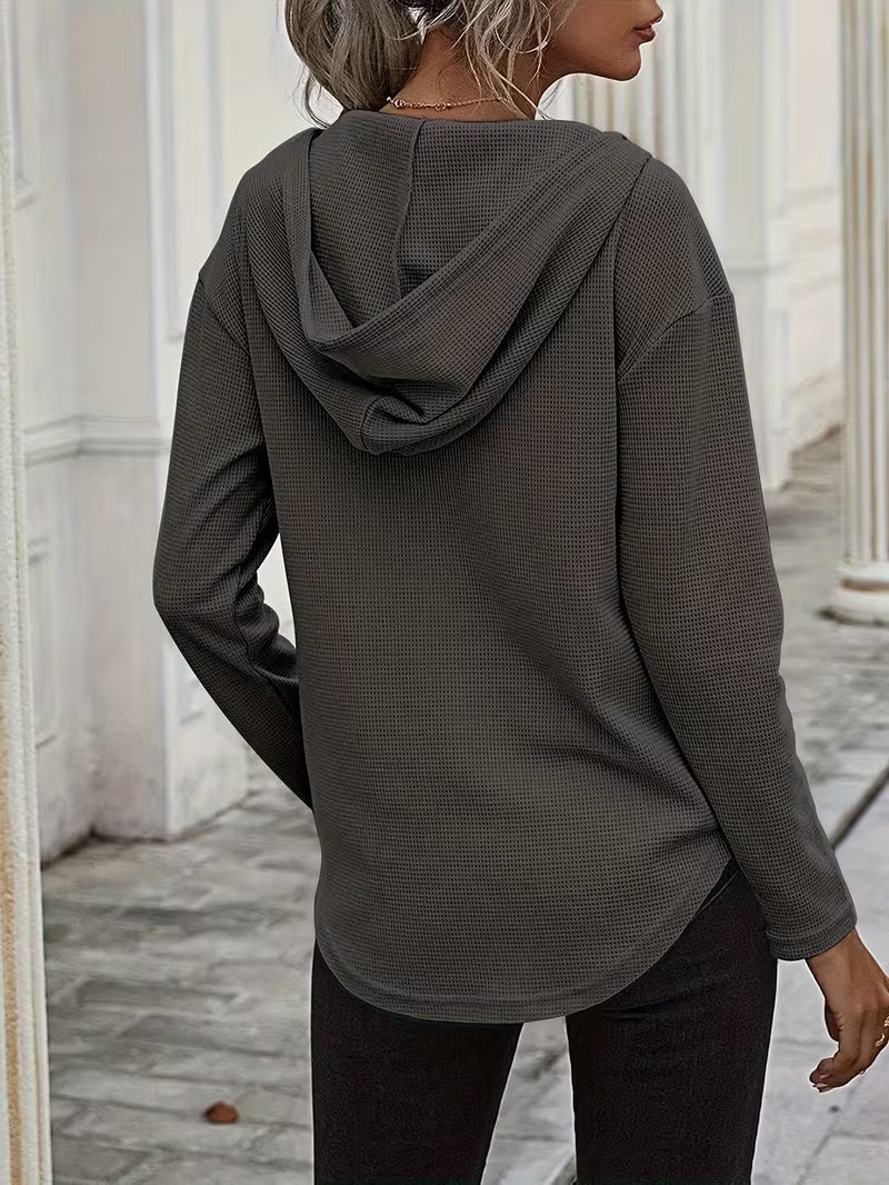 Sudadera con capucha de punto waffle para mujer con cordón