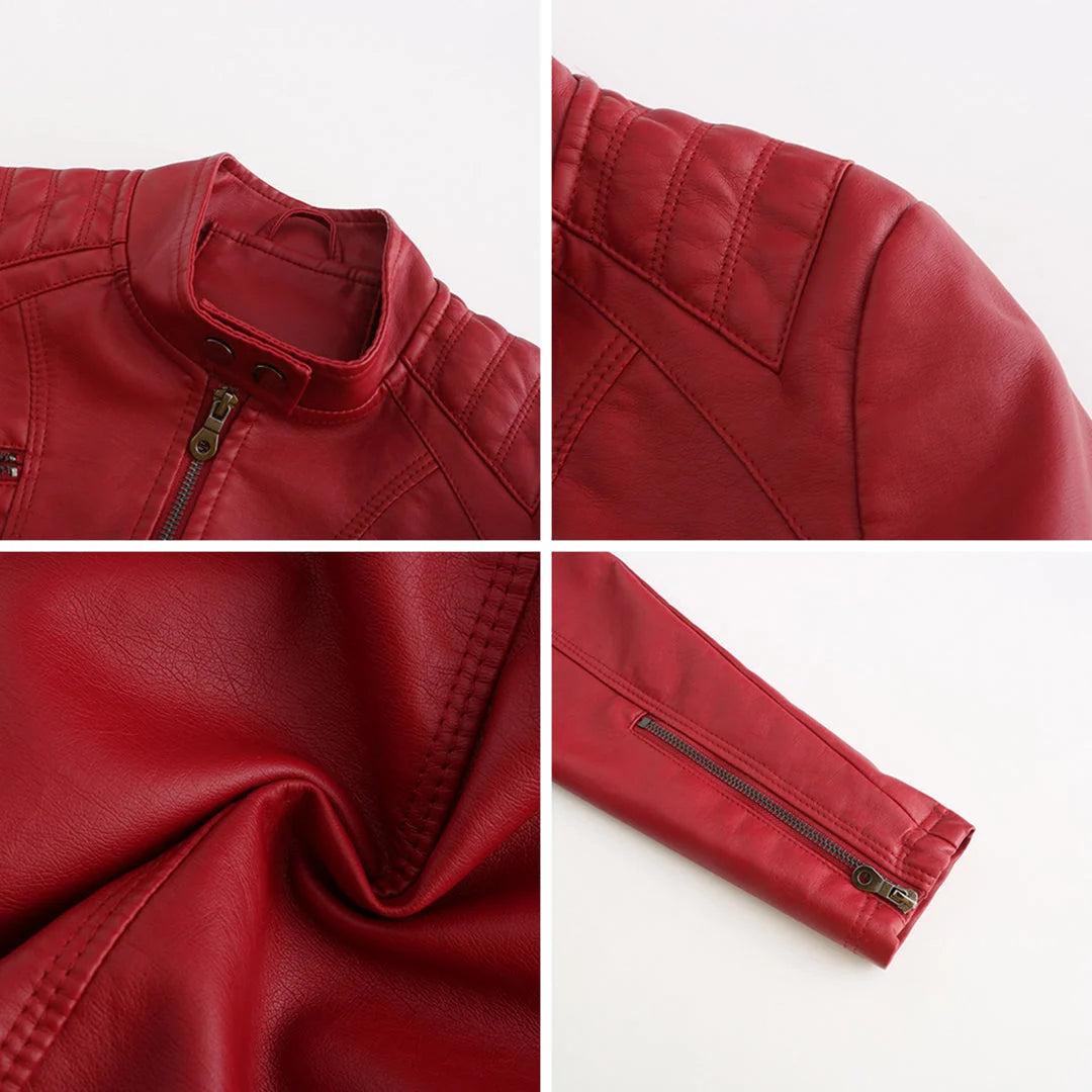 Chaqueta de cuero para mujer con cremallera asimétrica