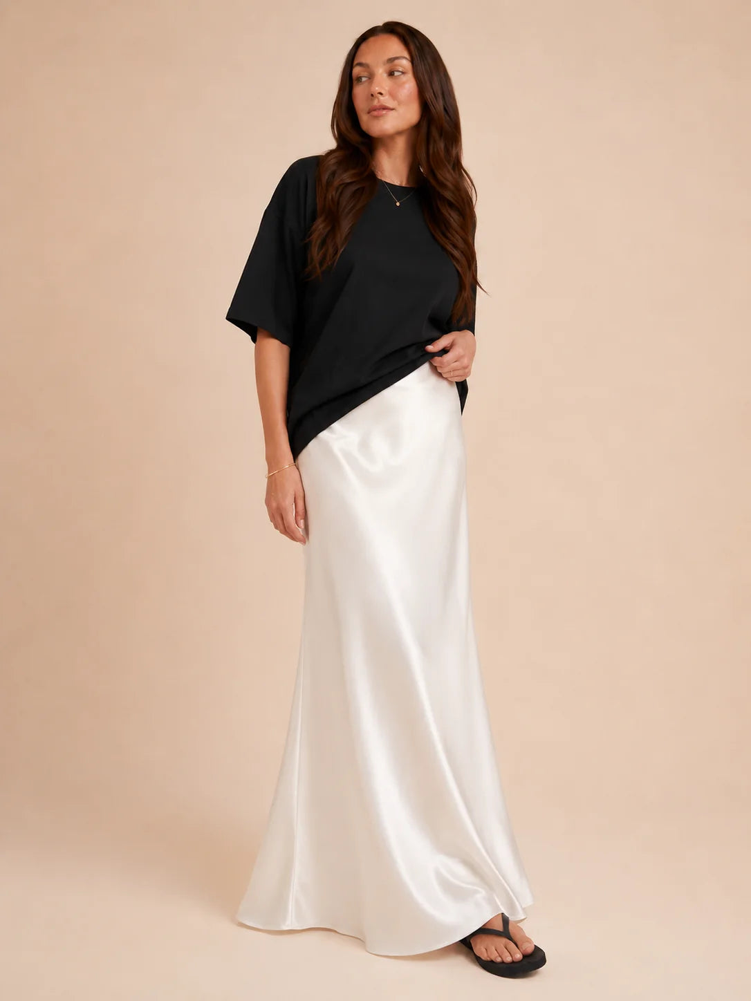 Falda maxi de talle alto para mujer con brillo discreto