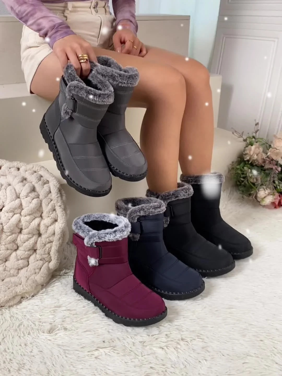 Botas de nieve impermeables para mujer con forro de Sherpa
