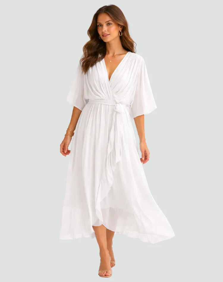 Vestido midi de mujer con dobladillo fruncido y volantes