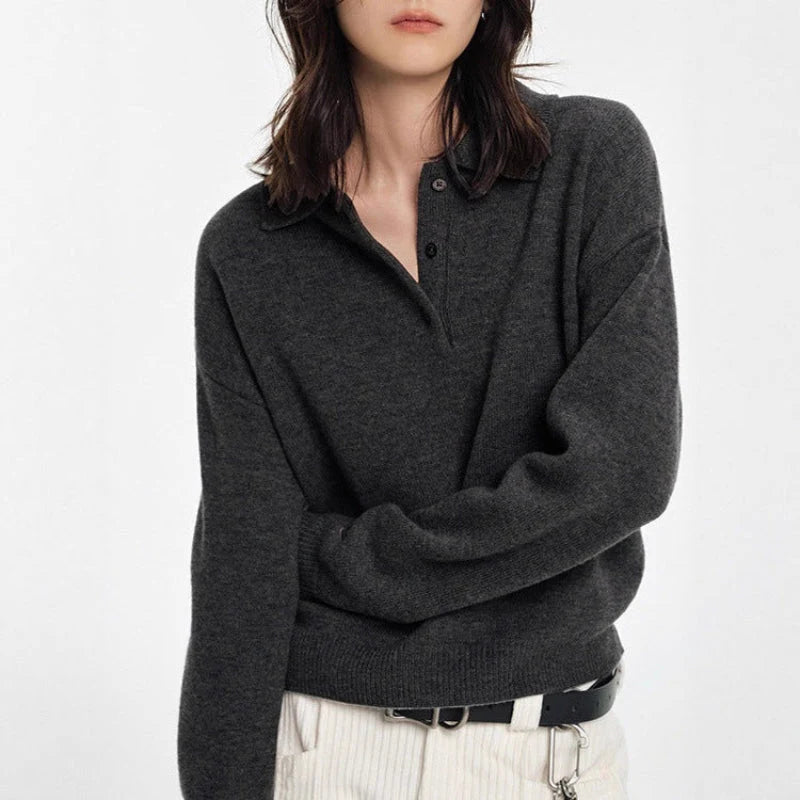 Jersey tipo polo para mujer con puños acanalados