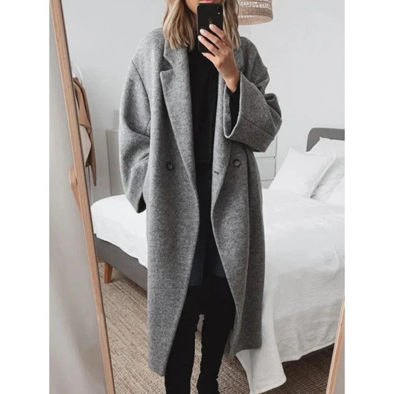 Abrigo de lana oversize para mujer con doble botonadura