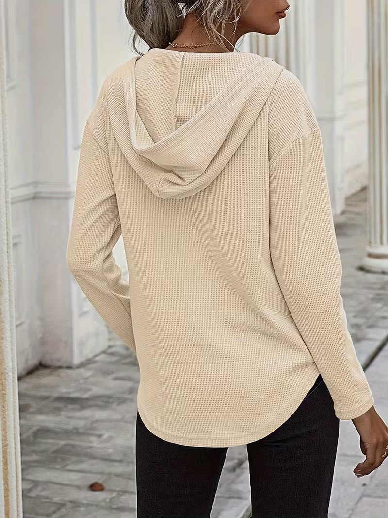 Sudadera con capucha de punto waffle para mujer con cordón