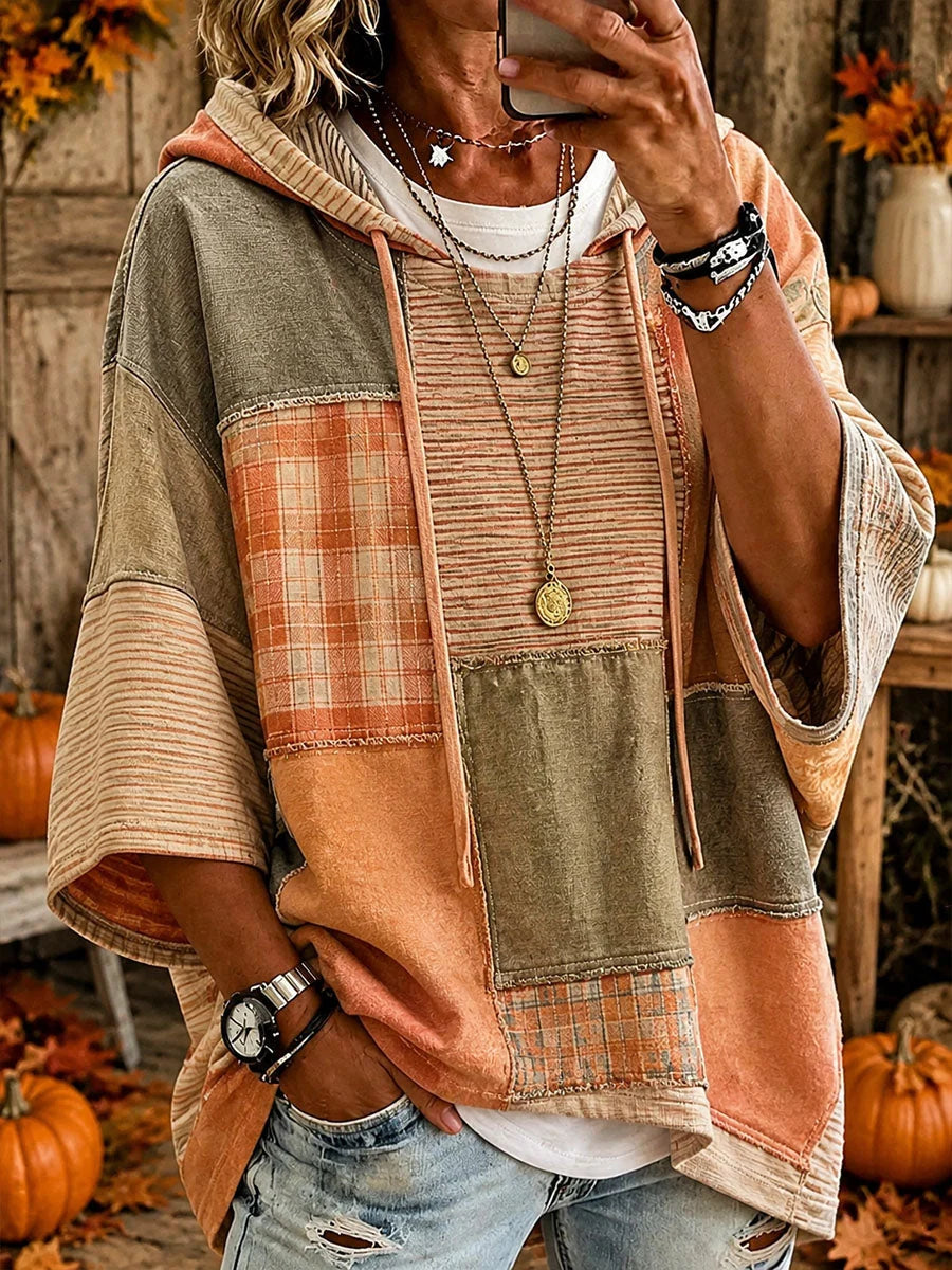 Sudadera con capucha para mujer con detalles de patchwork en contraste