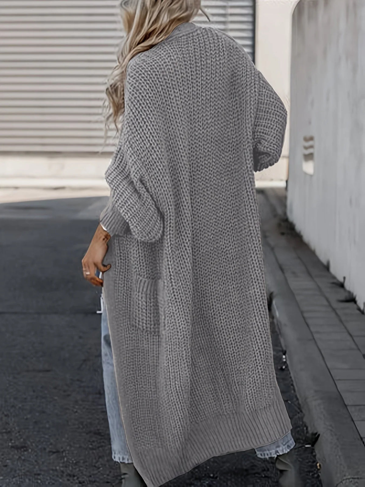 Cardigan maxi de punto fino para mujer con bolsillos laterales