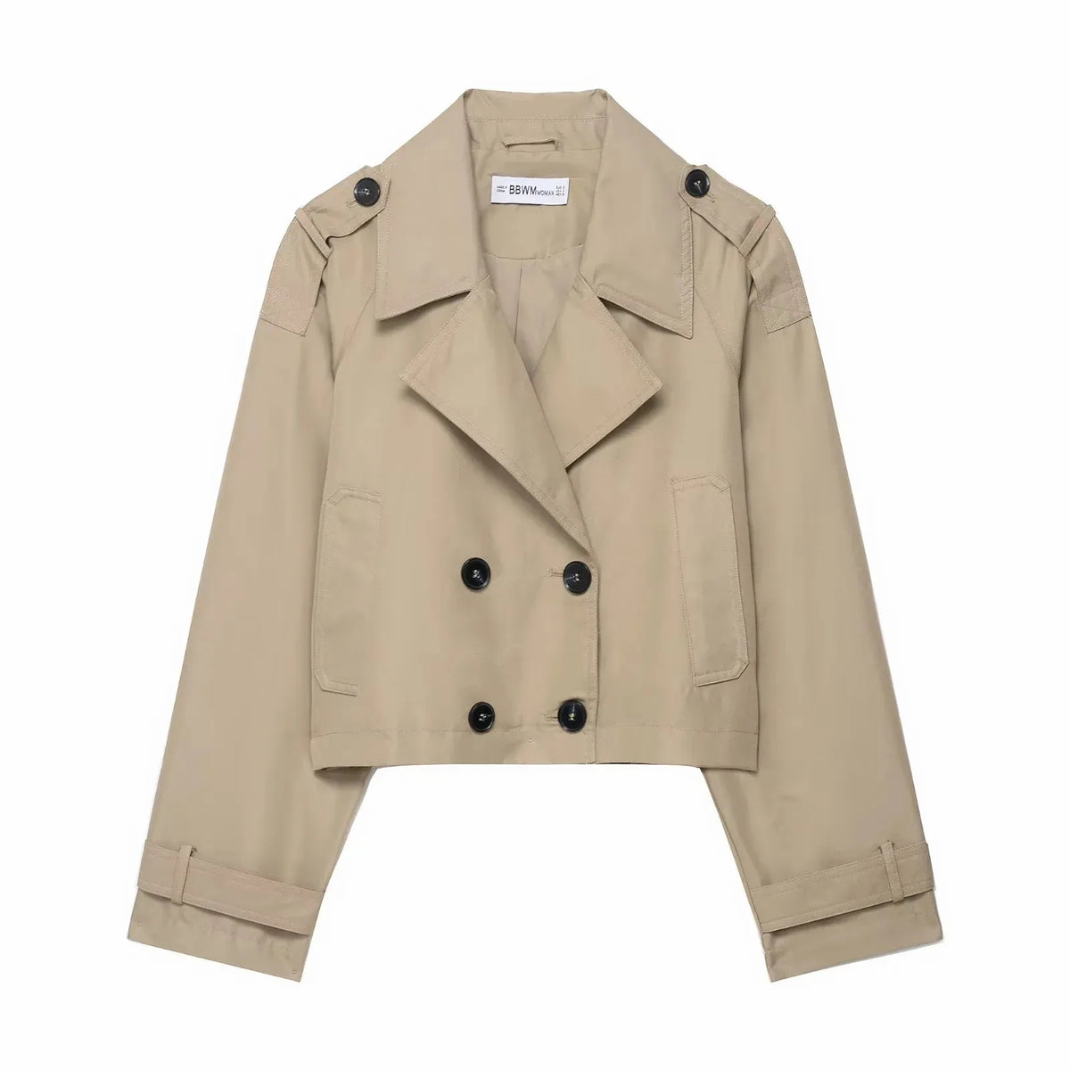 Gabardina corta para mujer con doble botonadura