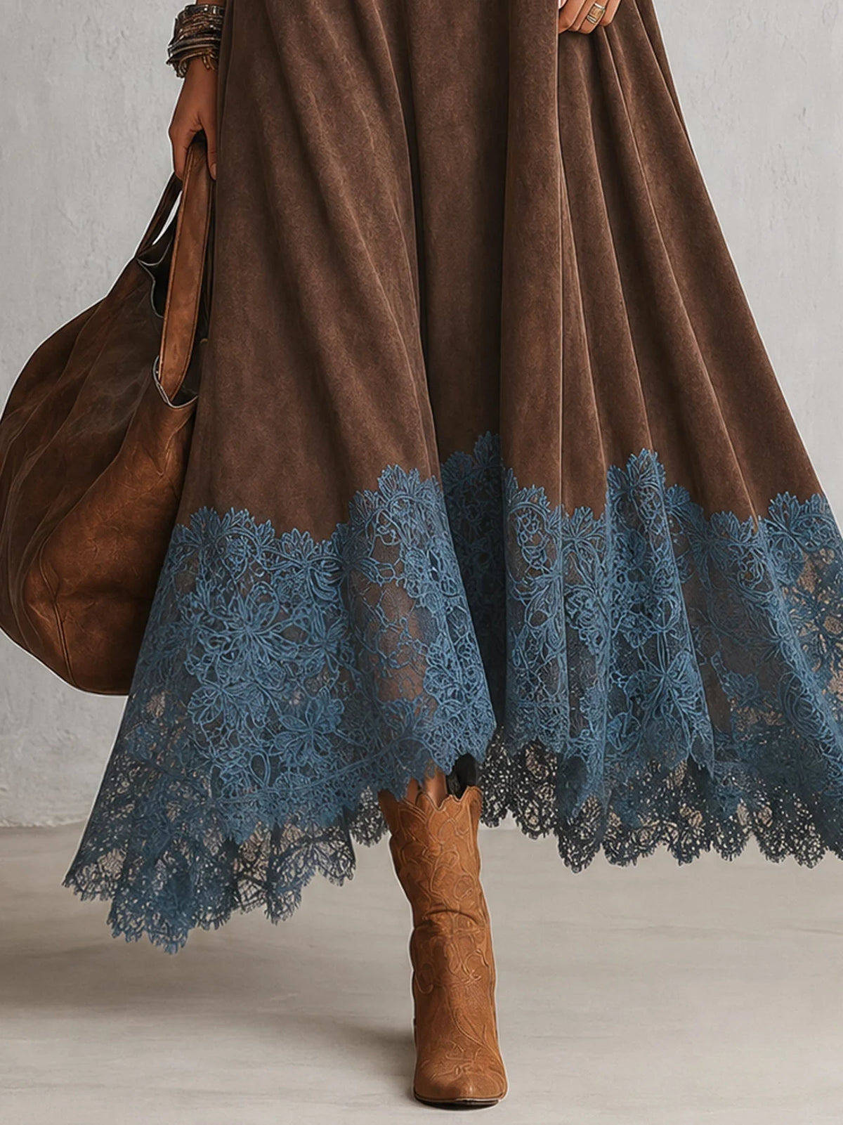 Vestido maxi para mujer con adorno floral de encaje