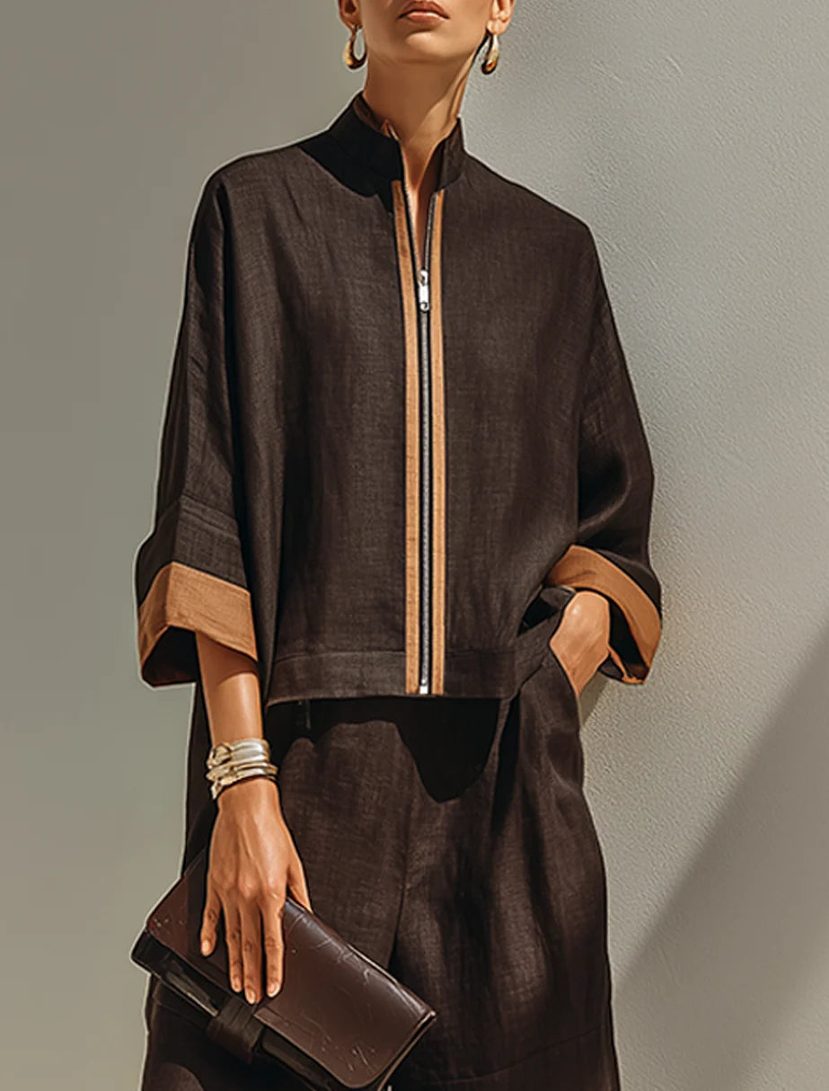 Conjunto de dos piezas para mujer de viscosa con cremallera frontal