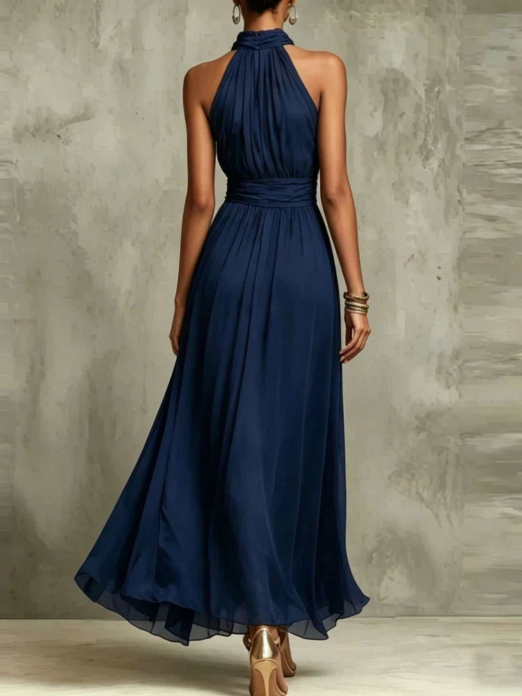 Vestido halter para mujer con cintura fruncida